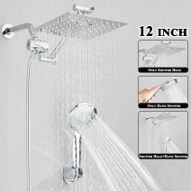 Chrome 12 In Rain Shower Head With Handheld Spray Combo High Pressure Adjustable