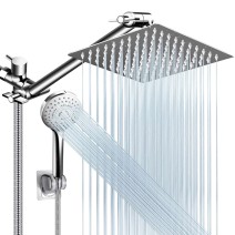 Chrome Rain Shower Head High Pressure Handheld Spray Combo With Adjustable Arm