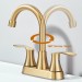 Brushed Gold Bathroom Sink Faucet 3 Holes 4in Centerset Vanity Mixer With Drain - view 7