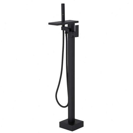 Black Tub Filler Freestanding Bathtub Faucet Floor Mount Waterfall Tub Faucet
