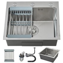 Stainless Steel Kitchen Sink Single Bowl Drop In Kitchen Basin With Drain Kit