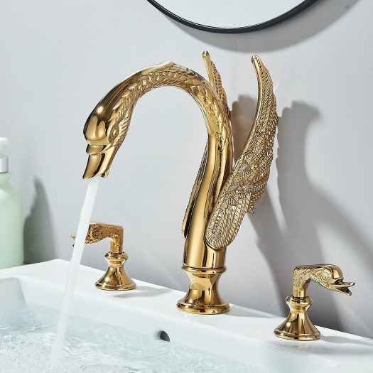 8" Widespread Bathroom Sink Faucet 3 Holes 2 Handle Basin Mixer Taps Gold Swan