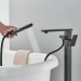 Floor Mount Bathroom Tub Filler Black Freestanding Bathtub Faucet W/ Hnad Shower - view 5