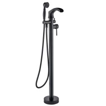 Matte Black Bathtub Faucet Freestanding Tub Filler With Hand Shower Floor Mount