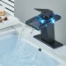 Black Bathroom Sink Faucet LED Waterfall Glass Spout Lavatory Vanity Mixer Taps - view 4