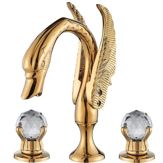Gold Swan Bathroom Sink Faucet 3 Hole 8"Widespread Waterfall Vanity Basin Mixer