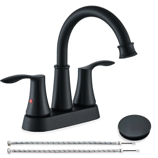 Matte Black Bathroom Sink Faucet 2 Handle 4 Inch Centerset Vanity Mixer Faucet