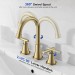 Brushed Gold Widespread Bathroom Faucet 3Hole Sink Vanity Mixer Taps With Drain - view 6