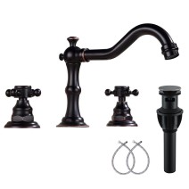 Oil Rubbed Bronze Widespread Bathroom Sink Vanity Faucet 3 Hole 2 Handle W/Drain