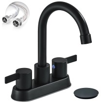 Black 4in Centerset Bathroom Sink Faucet 3Hole 2 Handle Vanity Mixer With Drain