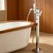 Chrome Bathtub Faucet Floor Mount Freestanding Waterfall Tub Filler W/Hand Spray - view 2