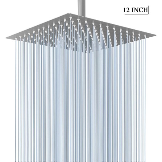 Brushed Nickel Shower Head 12 Inch Rainfall Top Sprayer Ultra Thin Square Faucet