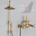 Antique Brass Rainfall Shower Faucet System Set Wall Mount Shower Mixer Fixture - view 2