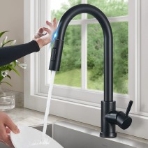 Touch Sensor Kitchen Sink Faucet Black Pull Down Sprayer Single Handle Mixer Tap