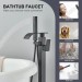 Black Bathtub Faucet Floor Mount Freestanding Waterfall Tub Filler W/Hand Spray - view 8