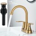 Brushed Gold Bathroom Sink Faucet 3 Holes 4in Centerset Vanity Mixer With Drain - view 3